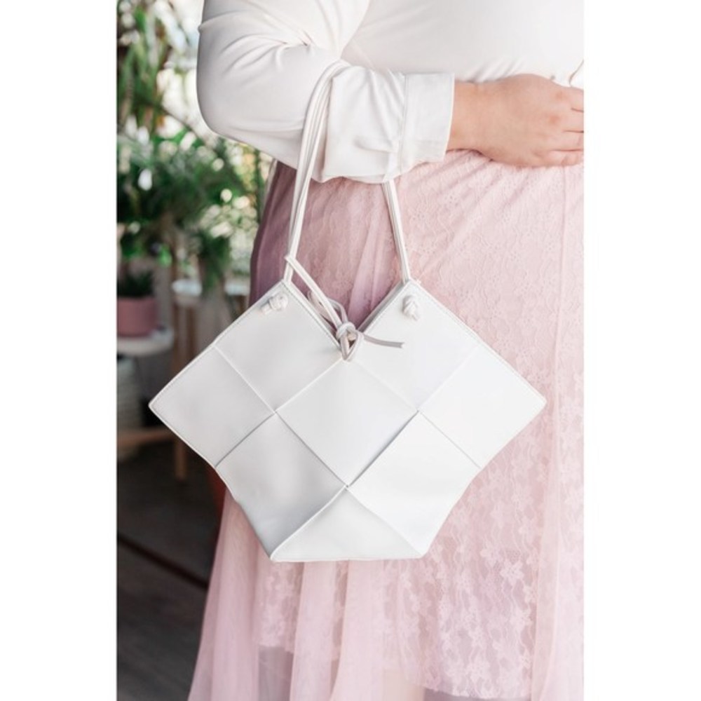 Woven Tote in off White, purse, bag